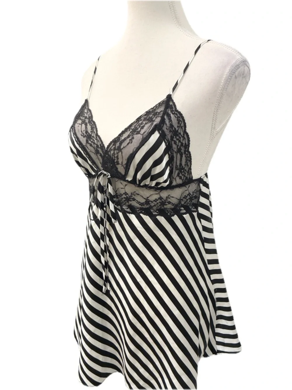 Victoria's Secret Black & White Striped Lace Babydoll Top Size Small - Picture 3 of 7